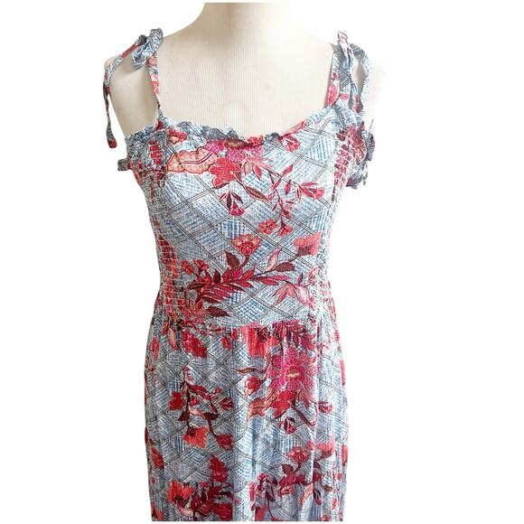 Knox Rose Smocked Maxi Dress Blue Floral Size Large NWT Coquette Bohemian - Picture 6 of 13